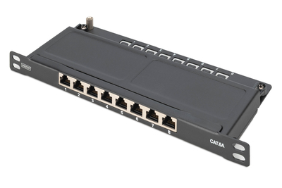 DIGITUS CAT 6A Slim Patch Panel, geschirmt, 8-Port, 0,5 HE, 10", schwarz