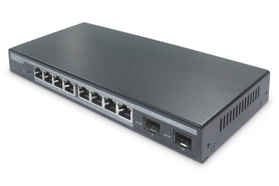 DIGITUS 8-Port Gigabit PoE Netzwerkswitch, Desktop, L2 managed, 2 Uplinkports, SFP, 86 W, af/at