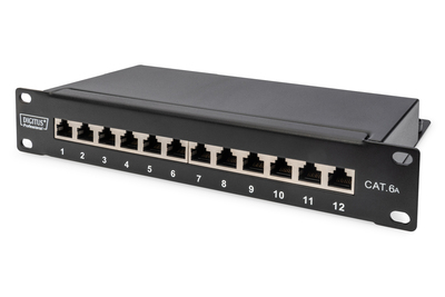 DIGITUS CAT 6A Patch Panel, geschirmt, 12-Port, 1HE, 10", schwarz