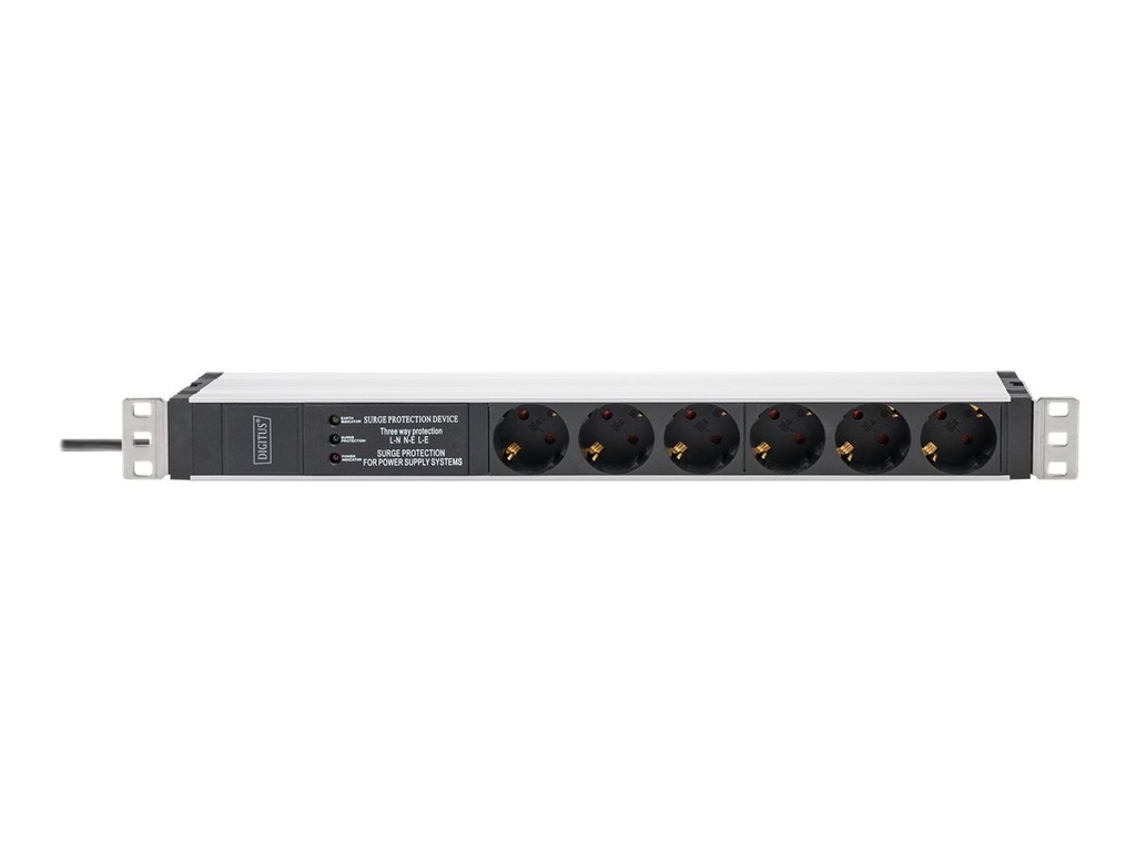 DIGITUS Stromverteilungseinheit (Rack - einbaufähig) - Wechselstrom 230 V - 3600 VA - 1-phasig - Eingabe, Eingang power CEE 7/7 - Ausgangsanschlüsse: 6 (power CEE 7/3)