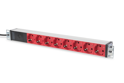 [DN-95410-R] DIGITUS Steckdosenleiste mit Aluminiumprofil und Vorsicherung, 8-fach Schutzkontaktsteckdose, 2 m Zuleitung IEC C14 Stecker