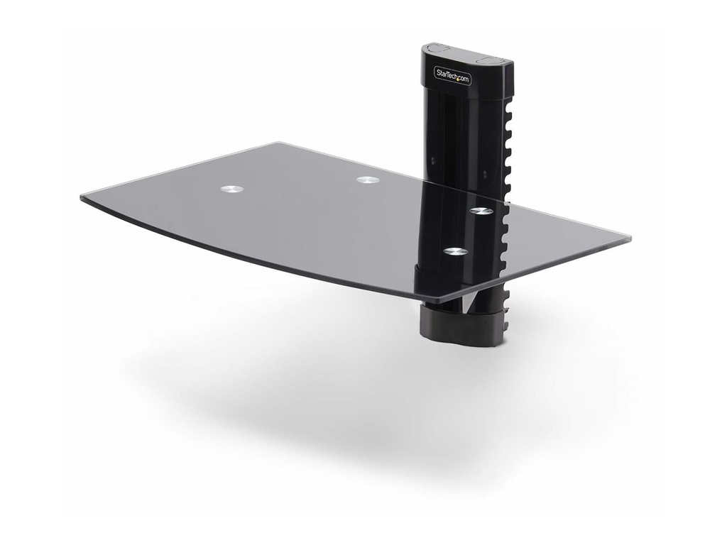 StarTech.com Floating Wall-Mounted AV Shelf, Adjustable Height Shelf For Under TV, Organize A/V Equipment On Black Tempered Glass Shelf
