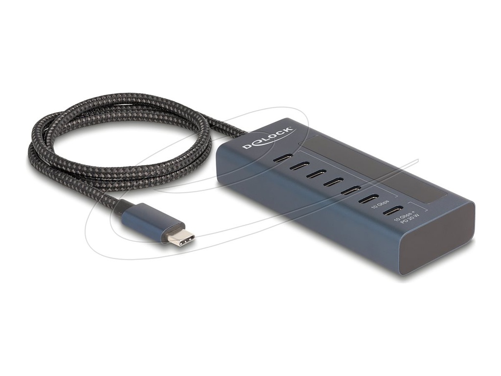 Delock Hub - 10 Gbps, PD 20 Watt, with power indicator - 6 x USB-C + 1 x USB-C (Spannungsversorgung)
