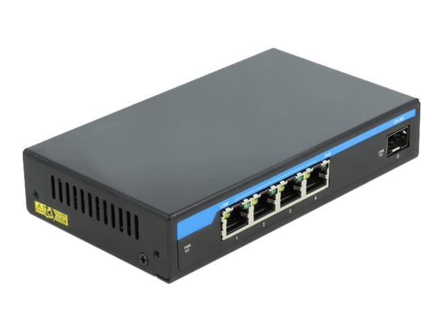 Delock Switch - 4 x 10/100/1000 (PoE+) + 1 x Gigabit SFP - Desktop - PoE+ (60 W)