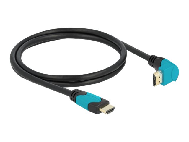 Delock High Speed - HDMI-Kabel - HDMI männlich gerade zu HDMI männlich nach unten abgewinkelt - 1 m - Schwarz, Türkis - Dolby DTS-HD Master Audio-Unterstützung, Dolby TrueHD-Unterstützung, unterstützt 21:9 Kinoformat, unterstützt 8K 60 Hz (7680 x 4320)