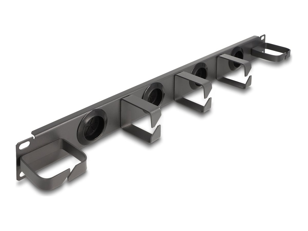 Delock Verlegetafel für Rack-Kabelmanagement - 4 Gummikabeldurchführungen, 5 Metallhaken - Dunkelgrau - 1U - 48.3 cm (19")