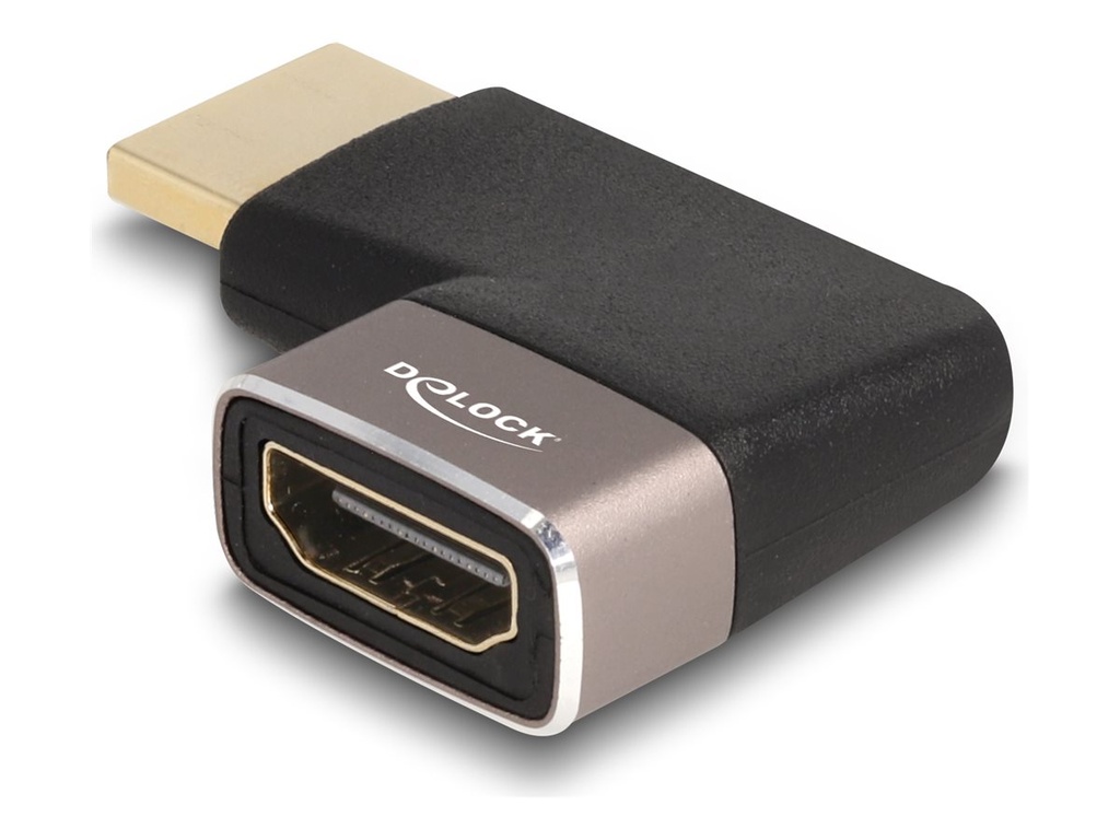 Delock Highspeed - HDMI-Adapter mit Ethernet - HDMI männlich zu HDMI weiblich nach rechts abgewinkelt - Schwarz/Grau - unterstützt 8K 60 Hz (7680 x 4320)