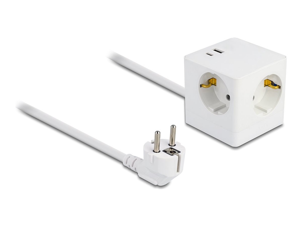 Delock Steckdosenleiste - mit Kindersicherung, PD 3.0 Ladegerät 20 W - Wechselstrom 250 V - 3680 Watt - Eingabe, Eingang power CEE 7/7 - Ausgangsanschlüsse: 3 (3 x Stecker CEE 7/3, USB, 24 pin USB-C)