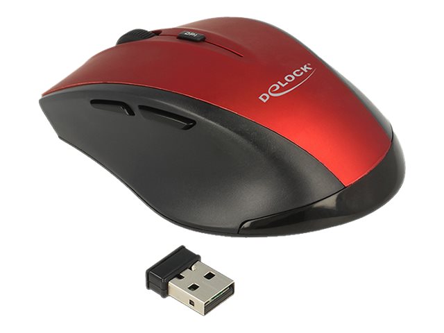 Delock Maus - ergonomisch - Für Rechtshänder - optisch - 5 Tasten - kabellos - 2.4 GHz - kabelloser Empfänger (USB)