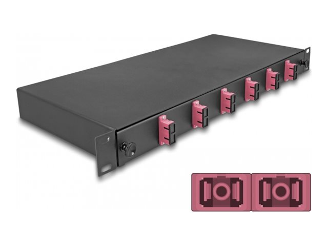Delock Glasfaserkabelkiste - OM4, montiert - Vorderseite - Rack montierbar - SC Duplex X 6 - Schwarz - 1U - 48.3 cm (19")