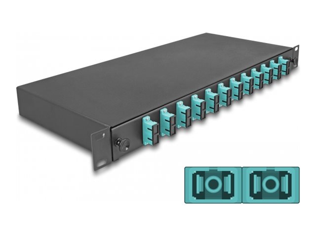 Delock Glasfaserkabelkiste - OM3, montiert - Vorderseite - Rack montierbar - SC Duplex X 12 - Schwarz - 1U - 48.3 cm (19")
