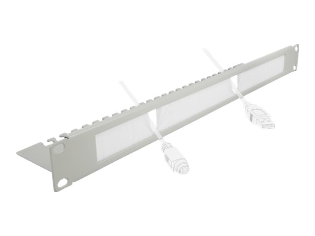 Delock Cable Management Brush Strip with Cable Support Plate - Kabelführungspanel mit Bürste - Grau - 1U - 48.3 cm (19")