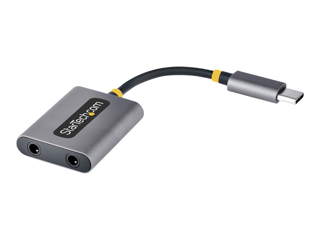 StarTech.com USB-C Headphone Splitter, USB Type C Dual Headset Adapter w/Microphone Input, USB C to 3.5mm Adapter/Earphone Dongle, USB C to Audio Jack/Aux Output - Mic and Headset Controls, Built-in 24-bit DAC (USBC-AUDIO-SPLITTER)