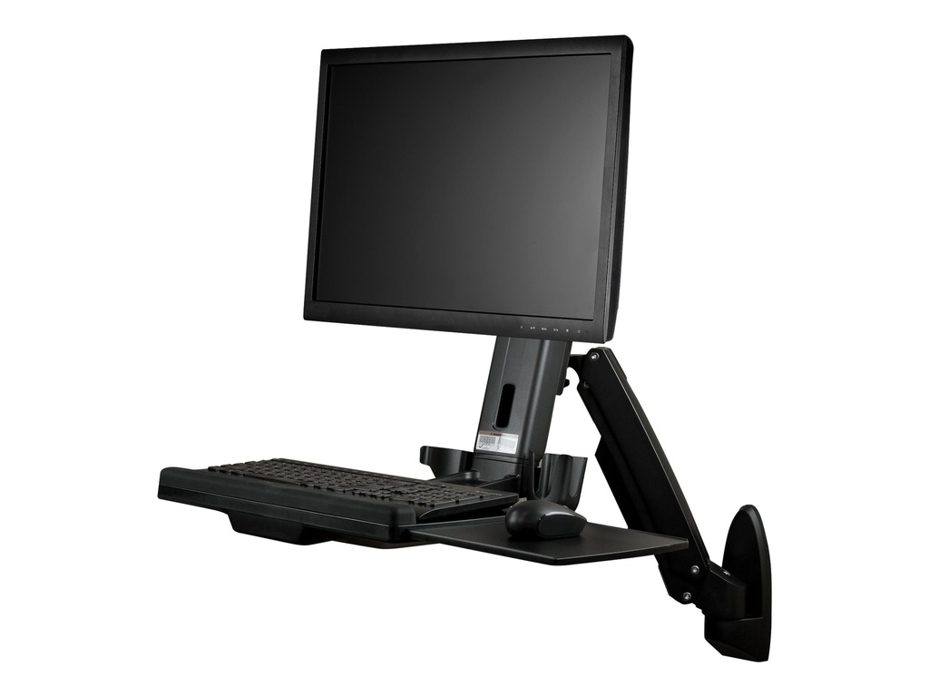 StarTech.com Wandmontage Sitz-/ Steh Workstation - 1 Monitor bis zu 24" - VESA - Höhenverstellbarer Ergonomischer Schreibtisch - Befestigungskit (Wandplatte, Spalte, Tastatur-Tablett, Monitorarm)