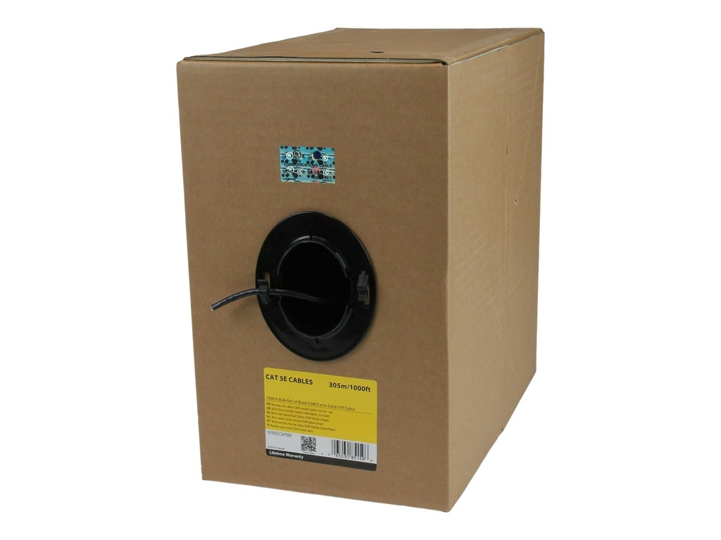 StarTech.com 1000 ft Bulk Roll of Black CMR Cat5e Solid UTP Riser Cable - Cat 5e Riser Cable - Cat.5e CMR Ethernet Cable - 24 AWG - Black (WIR5ECMRBK)
