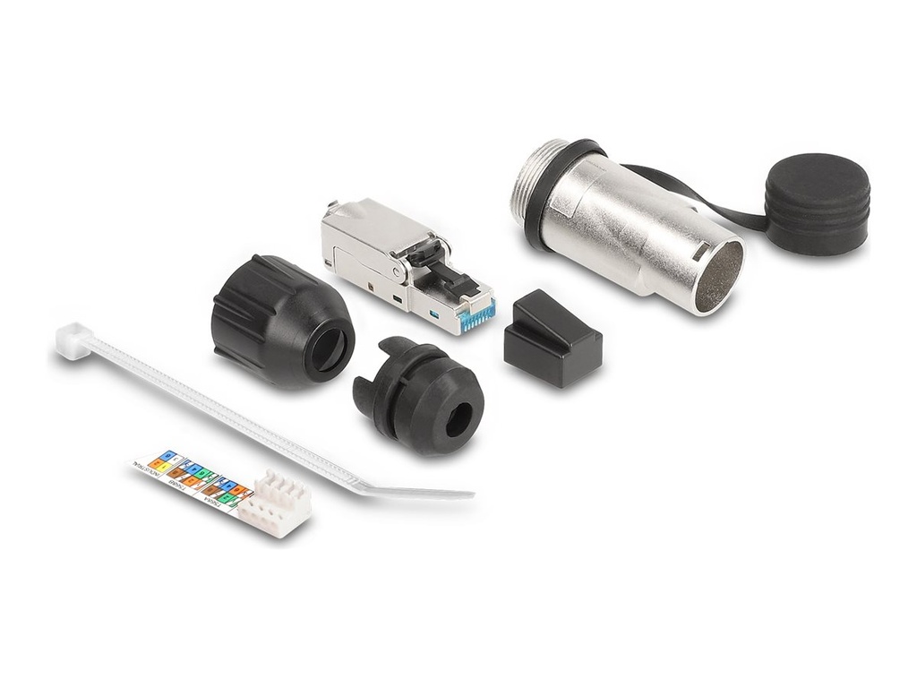 Delock Netzwerkanschluss - RJ-45 (M) zu LSA - CAT 6a - Schutzkappe, robustes Steckverbindergehäuse, staub- und wasserdicht (IP66)