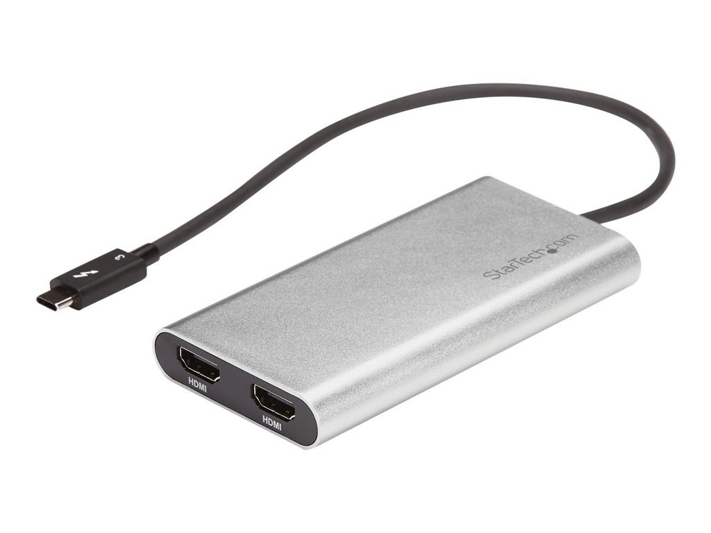 StarTech.com Thunderbolt 3 auf zwei HDMI Adapter - 4K 60hz - Mac und Windows kompatibel - USB C HDMI Adapter - Thunderbolt 3 zu HDMI - Adapterkabel - 24 pin USB-C männlich zu HDMI weiblich - 28.4 m - Silber - aktiv, unterstützt 4K 60 Hz (4096 x 2160)