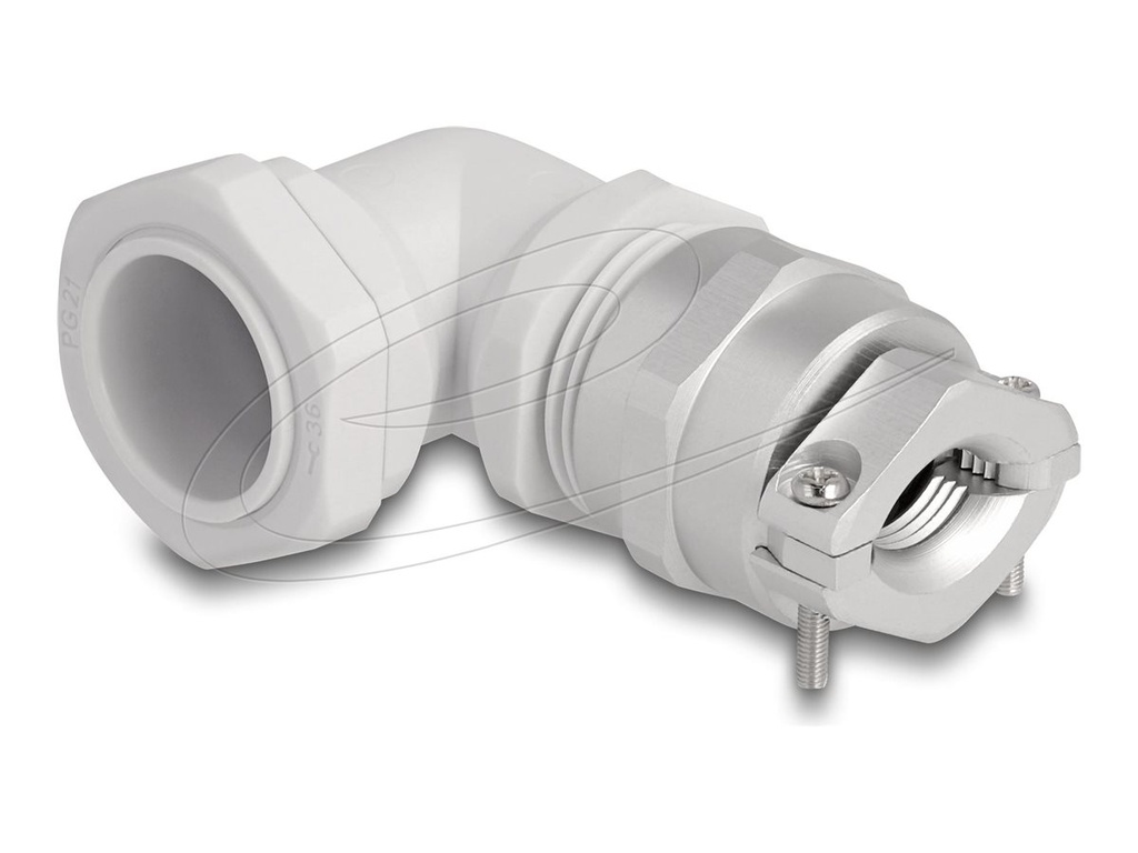 Delock Kabelverschraubung - 90° gewinkelt, PG13.5, mit Zugentlastung und Biegeschutz - gray (RAL 7035)