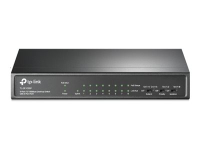 TP-LINK 9-Port 10/100Mbit/s-Desktop-Switch mit 8 PoE+-Ports - Unmanaged - Fast Ethernet (10/100) - Vollduplex - Power over Ethernet (PoE) - Wandmontage