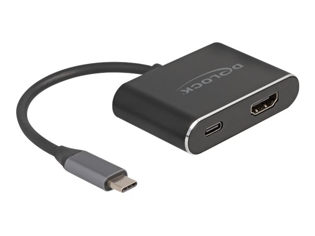 Delock Videoadapter - USB-C männlich zu HDMI, USB-C weiblich - 15 cm - Schwarz - USB-Stromversorgung (100 W)