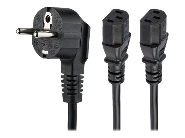 StarTech.com StarTech 2m (6ft) Computer Power Cord, 18AWG, EU Schuko to 2x C13 Power Cord, 10A 250V, Black Replacement AC Cord, TV/Monitor Power Cable, Schuko CEE 7/7 to IEC 60320 2x C13 Power Cord - PC Power Supply Cable - Stromkabel - power CEE 7/7 (M)