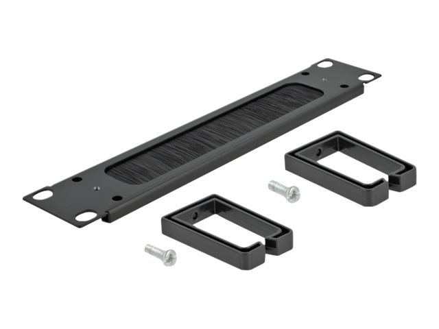 Delock Cable Management Brush Strip with 2 hooks - Kabelführungspanel mit Bürste - Schwarz - 1U - 25.4 cm (10")