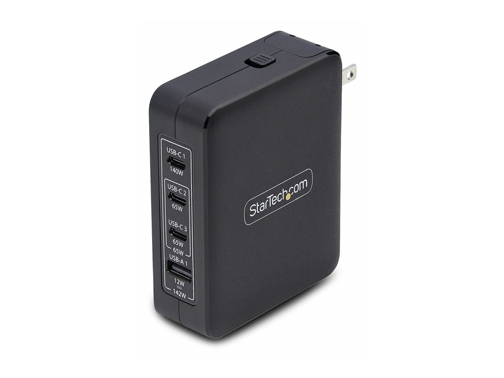 StarTech.com Startech 140W USB-C Wall Charger, USB-C/USB-A, PD GaN Power Adapter - Netzteil - GaN-Technologie - 140 Watt - 5 A - Power Delivery 3.1 - 4 Ausgabeanschlussstellen (USB, 3 x USB-C)