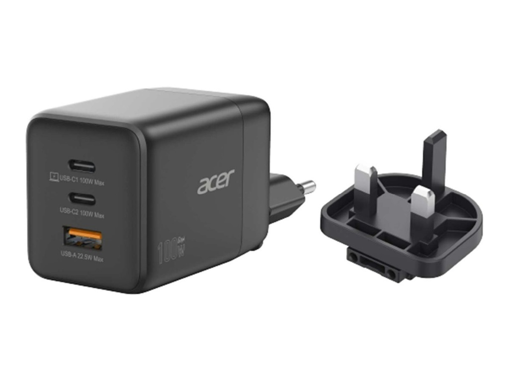Acer Netzteil - PPS- und GaN-Technologie - 100 Watt - PD 3.0 - 3 Ausgabeanschlussstellen (USB, 2 x USB-C)