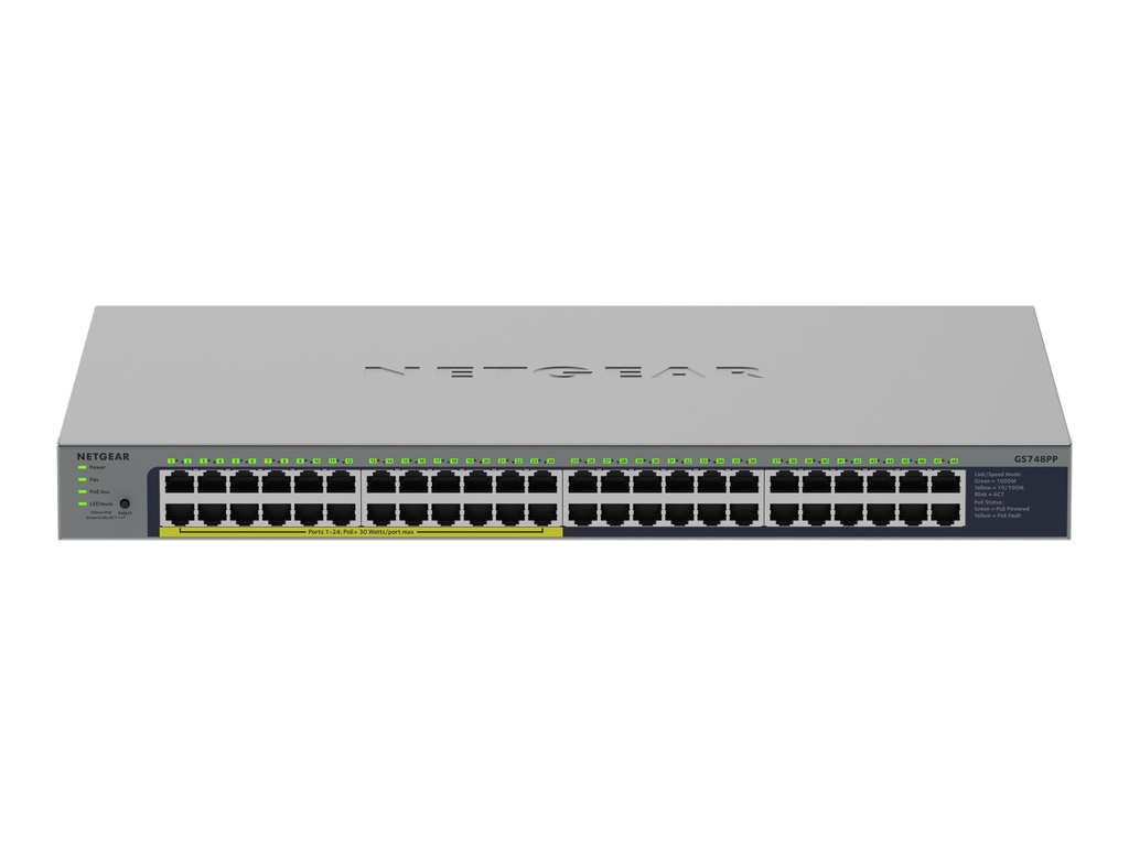 Netgear GS748PP - Switch - unmanaged - 24 x 10/100/1000 + 24 x 10/100/1000 (PoE+)