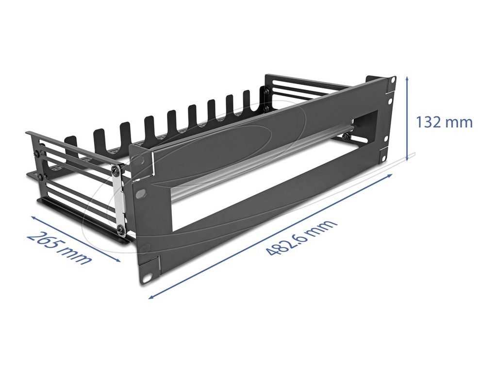 [67282] Delock Rack-Schiene mit Schutzschalter - DIN schienenmontierbar - Schwarz, RAL 9005 - 3U - 48.3 cm (19")