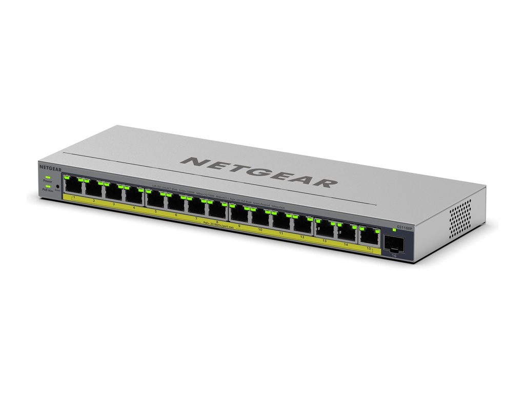 Netgear Easy Smart GS116EP - Switch - L3 - Smart - 1 x 10/100/1000 + 15 x 10/100/1000 (PoE+)