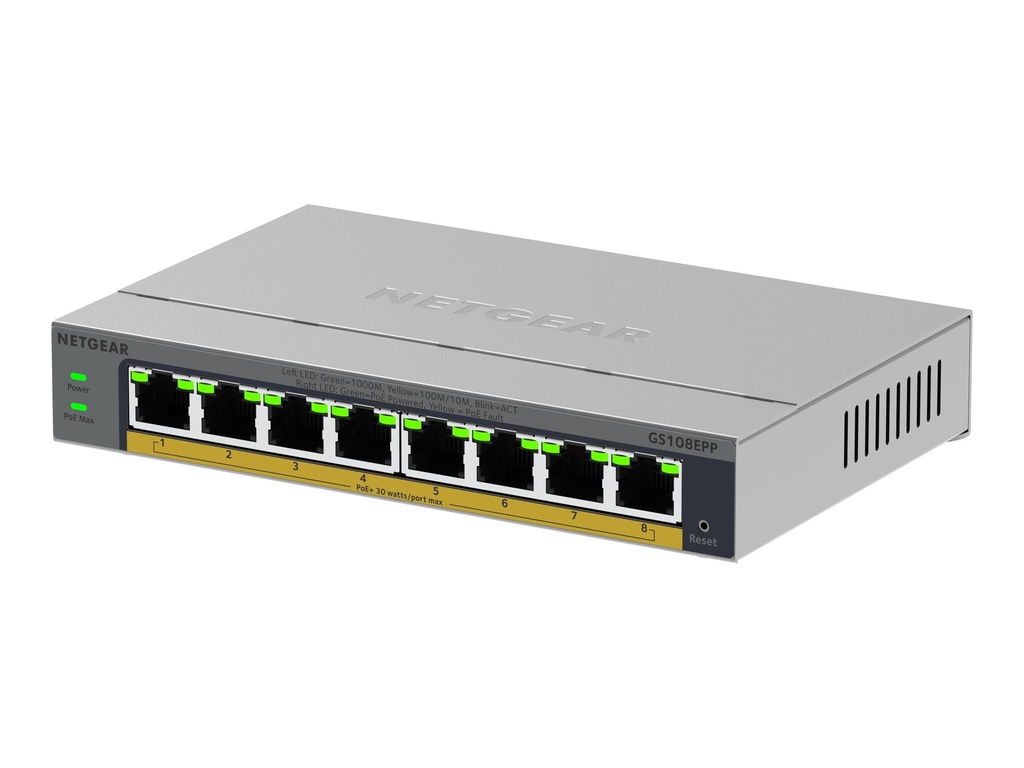 Netgear Easy Smart GS108EPP - Switch - high-power - L3 - Smart - 8 x 10/100/1000 (PoE+)