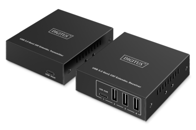 DIGITUS USB 3.2 Gen1 CAT Extender, 5 Gbps, 4 Ports: 3x USB-A / 1x USB-C, 100m