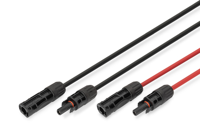 DIGITUS Solarkabel Verlängerung 3m, 6mm², MC4-Anschluss, PV-Kabel 1500V DC, UV-beständig & wetterfest, 2 Kabel, 1x Schwarz, 1x Rot