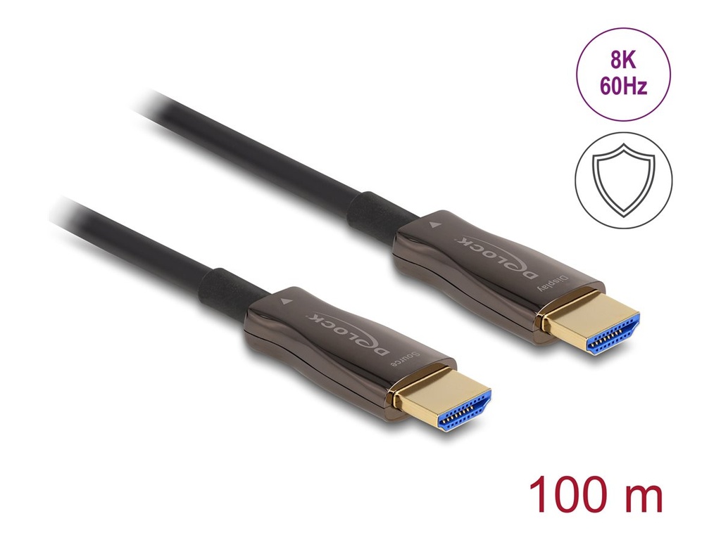 Delock High Speed - HDMI-Kabel - HDMI männlich zu HDMI männlich - 100 m - Hybrid Kupfer/Kohlefaser - Schwarz - Active Optical Cable (AOC)