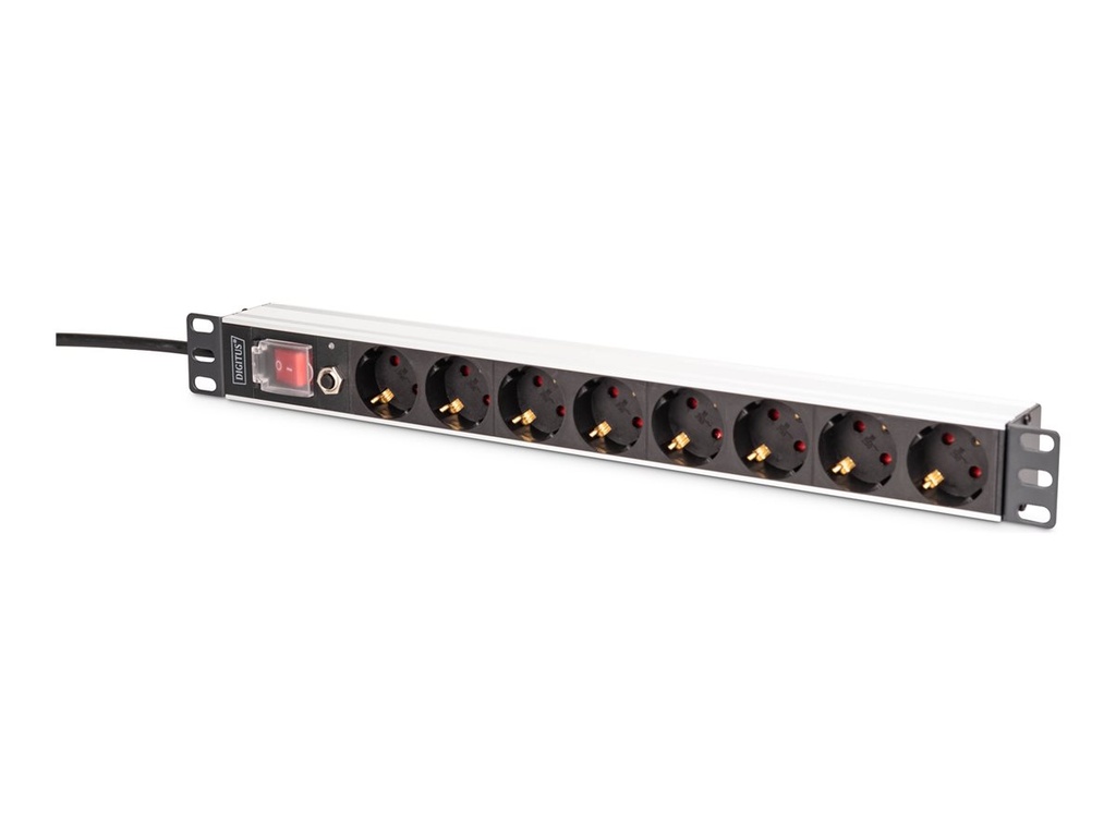 DIGITUS Steckdosenleiste (Rack - einbaufähig) - aluminum profile and overload protection - Wechselstrom 250 V - 4000 Watt - Ausgangsanschlüsse: 8 (Typ F)