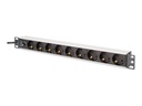 DIGITUS Steckdosenleiste mit Aluminiumprofil und Vorsicherung, 9-fach Schutzkontaktsteckdose, 2 m Zuleitung IEC C14 Stecker