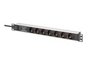 DIGITUS Steckdosenleiste (Rack - einbaufähig) - aluminum profile, with surge protection, integrated mains filter - Wechselstrom 230 V - Eingabe, Eingang power CEE 7/7 - Ausgangsanschlüsse: 7 (DIN 49440)