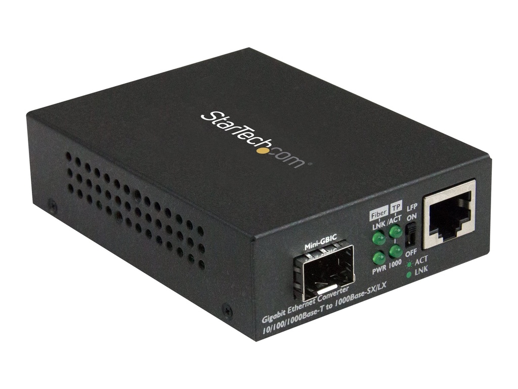 StarTech.com Startech Gigabit Ethernet LWL / Glasfaser Medienkonverter mit SFP - 1000 Mbit/s Multimode Gigabit Ethernet Medienkonverter - Medienkonverter - 1GbE - 10Base-T, 1000Base-LX, 1000Base-SX, 100Base-TX, 1000Base-T - RJ-45 / SFP (mini-GBIC)