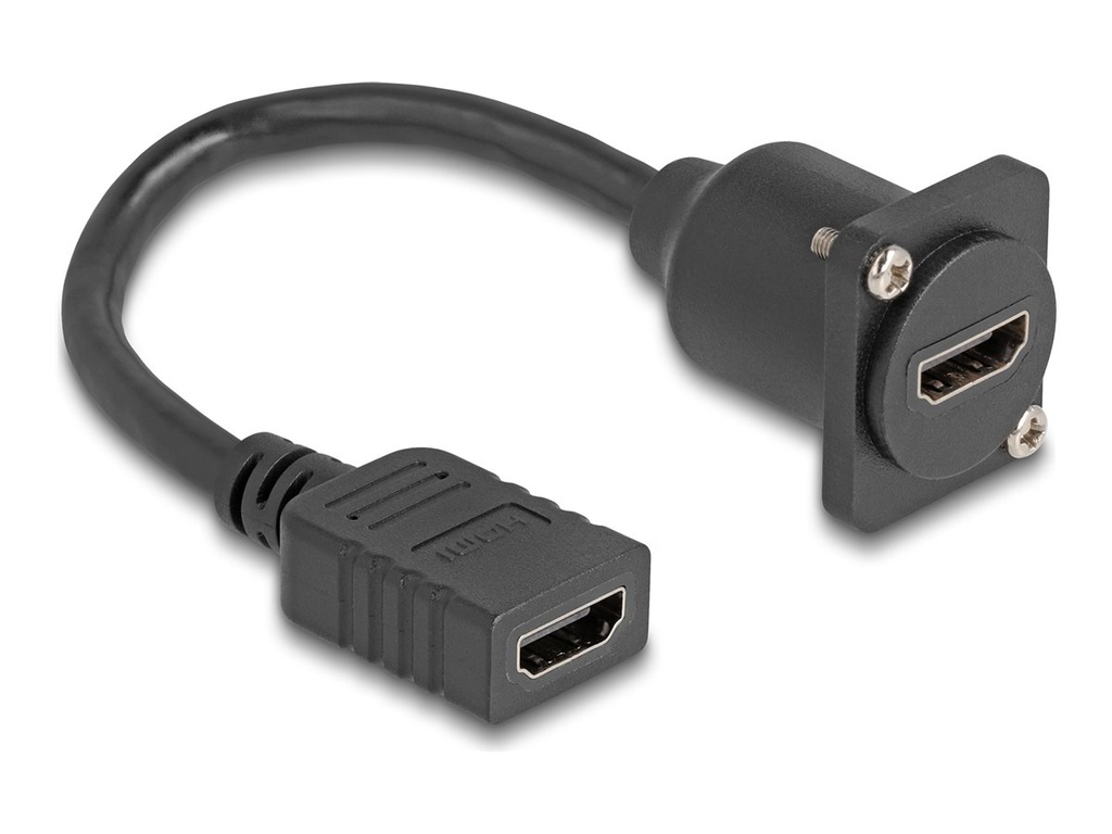 Delock HDMI-Verlängerungskabel - HDMI weiblich zu HDMI weiblich schraubbar - 20 cm - Schwarz - unterstützt 4K 60 Hz (3840 x 2160)