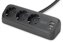 DIGITUS 3-fach Office-Steckdosenleiste mit 2x USB-A und 1x USB-C Anschlüssen, Schwarz