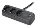 DIGITUS 3-fach Office-Steckdosenleiste mit 2x USB-A und 1x USB-C Anschlüssen, Schwarz