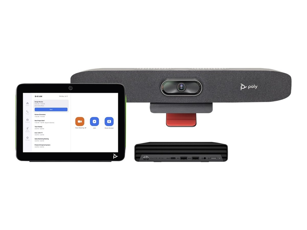 Poly HP Poly Studio Small Room Bundle - Für Zoom Rooms - Kit für Videokonferenzen (Poly TC10 Touchcontroller, HP Mini Conferencing PC, Poly Studio R30 video bar)