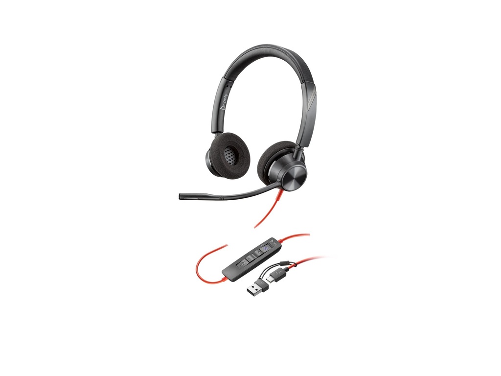 Poly HP Poly Blackwire 3320 USB-C Stereo-Headset - für Microsoft Teams zertifiziert - + USB-C/A-Adapter - Kabelgebunden - 20 - 20000 Hz - 131 g - Kopfhörer - Schwarz