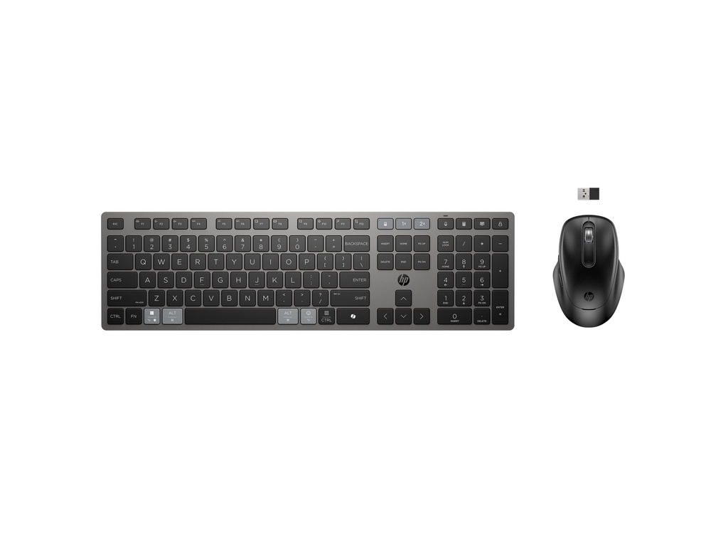 HP 725 - Tastatur-und-Maus-Set - Multi-Gerät, wiederaufladbar, ultra-flaches Profil, OS-Auto-Erkennung, Mehrflächen-Verfolgung, Scherentyp, 22 programmierbare Tasten