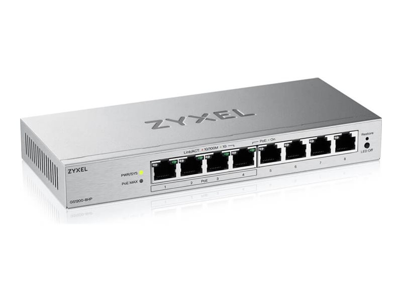 ZyXEL GS1200v3 Series GS1200-8HPv3 - Switch - managed - 8 x 10/100/1000 (4 PoE+)
