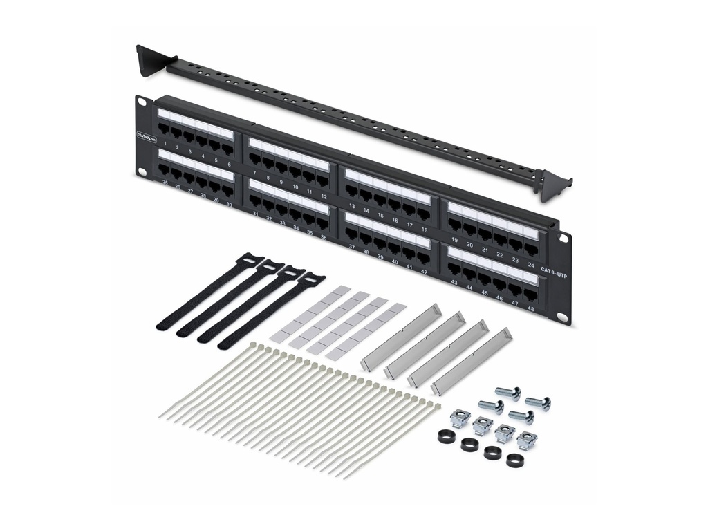StarTech.com Patch Panel - 110 punch-down - Rack montierbar - CAT 6 - UTP - RJ-45 X 48 - Schwarz - 2U - 48.3 cm (19")