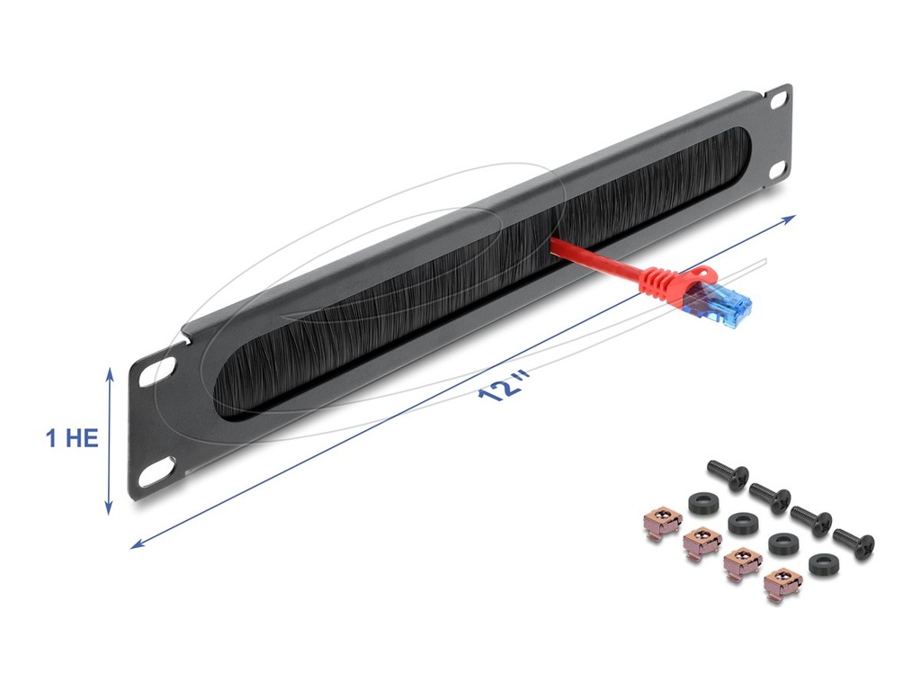 Delock Kabelführungspanel mit Bürste - Dunkelgrau - 1U - 30.5 cm (12")