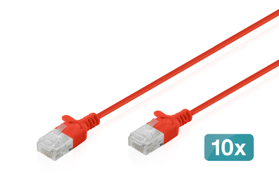 DIGITUS CAT 6 U-UTP Slim Patchkabel, 1,5 m, Rot, 10 Stück