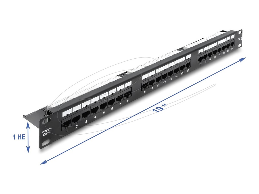 [91087] Delock Patch Panel - mit LED, Zugentlastungs-Schiene - Rack montierbar - CAT 6a - UTP - RJ-45 X 24 - Schwarz - 1U - 48.3 cm (19")